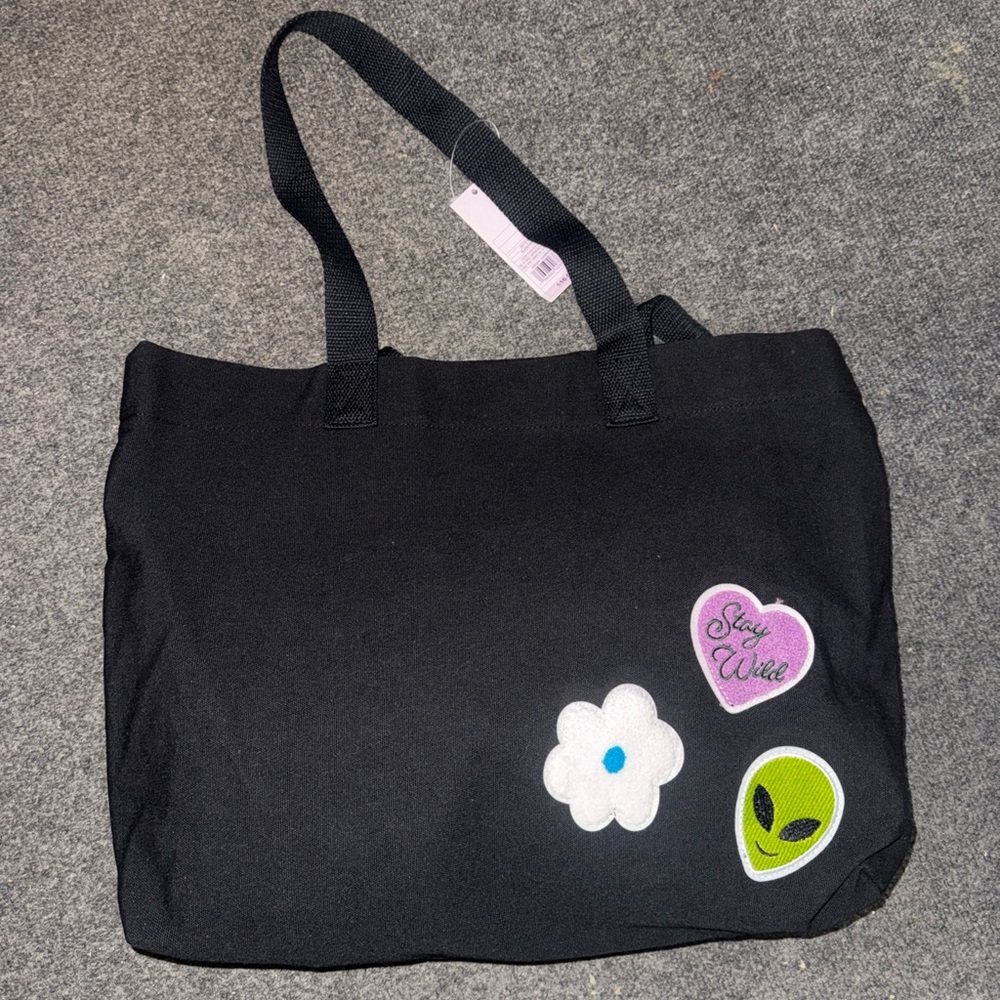Wild Fable Black Tote Bag with Decorative Patches